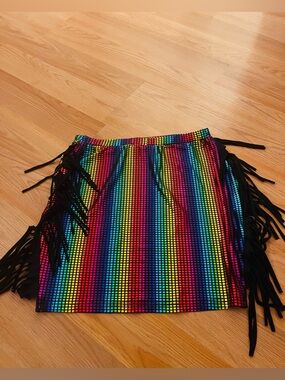 Rainbow Sequin Fringe Mini Skirt